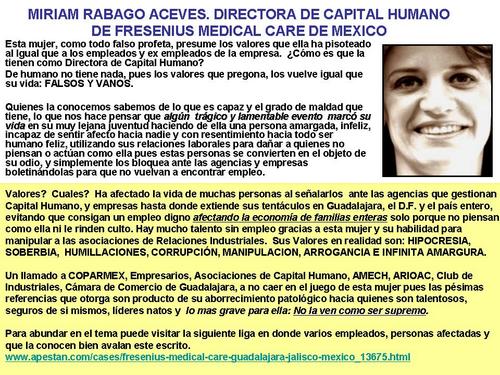 Directora de Capital Humano de FMC y destruyo la vida de los empleados que salen de la empresa, dando malas referencias para que no encuentren trabajo.