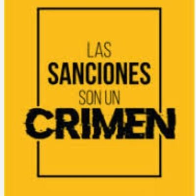 Comprometido con mi Patria VENEZUELA, Lealmente Chavista y Restiado con nuestro Presidente MADURO !!
Las sanciones son criminales y los q las pidieron, también!
