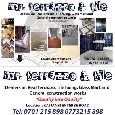 We deal in real Terrazzo, tile fixing, glassmart and construction works we are located at kajjansi Entebbe road +256 773 215898