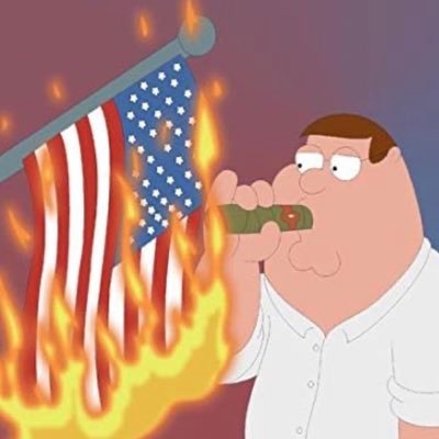 Its Peter smoking a cigar with a burning American flag because Peter is a top G