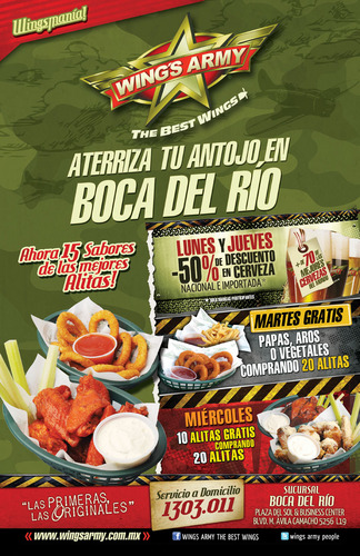 Riquisimas Alitas aderezadas en 15 salsas diferentes acompañadas de mas de 100 marcas de cerveza del mundo, ubicados en Plaza Sol frente a glorieta voladores