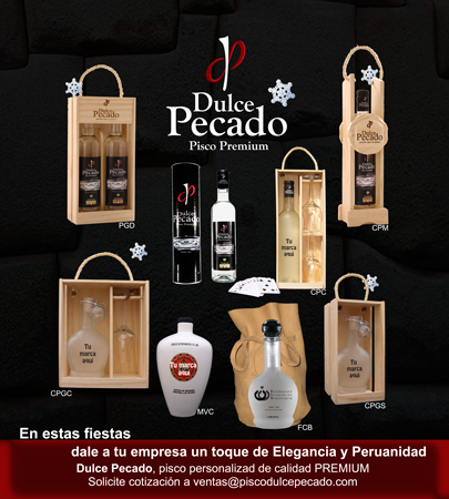 Dale a tu empresa un toque de Elegancia y Peruanidad, con presentaciones personalizadas de Dulce Pecado, Pisco Premium