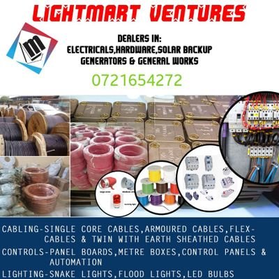 Electricals one stop Shop. Sales, supply & sourcing.
Automation products, power controls, wire and cables, etc. Call/Whatsapp 0721654272 for orders & enquiries