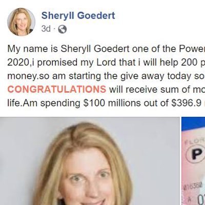 Hello, Congratulations!!! I’m Sheryll Goedert, an Ocala resident who won a $396.9 million Powerball jackpot