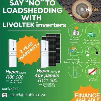 SAY NO TO
LOADSHEDDING WITH LIVOLTEK Inverters

Email: solar5@ekuhle.co.za