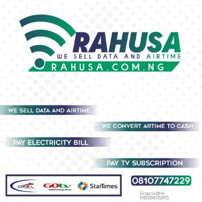 usmansu35957085's profile picture. We offer instant recharge of Airtime data bundle converting Airtime to cash, cable subscription, Electricit bill
MTN 1GB - ₦220
AIRTEL - ₦290
9Mobile 1GB - ₦150