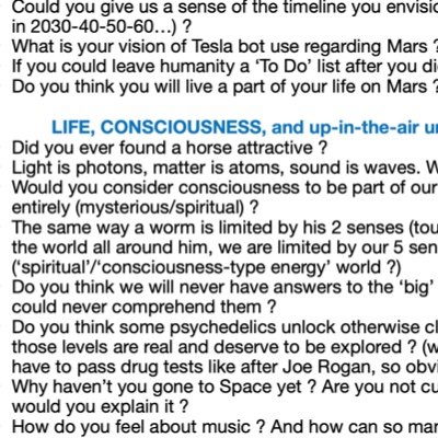 Got tired that great questions were so rarely asked, so here’s a post ⬇️ to share some I have, mainly to the smartest Tesla youtubers that could interview him🙂