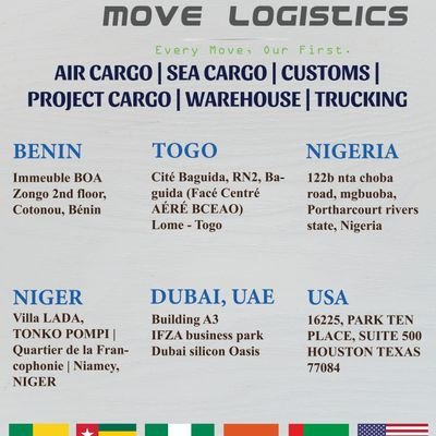 We are  known for solutions in logistics, worldwide! We are in Benin, Togo, Niger, Dubai, USA and Nigeria 🇳🇬🇹🇬 🇧🇯🇳🇪🇯🇴🇺🇸🚢✈🌍