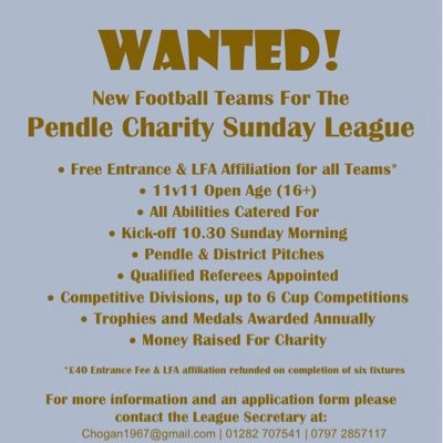 Providing football for Pendle. Season starts in August, why not join us?