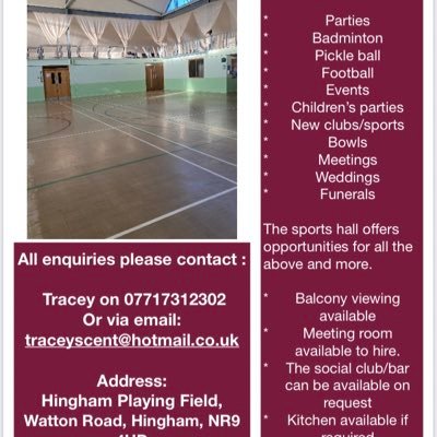 hingham sports hall , huge venue with a big balcony area for sitting and viewing , built on social club with a bar