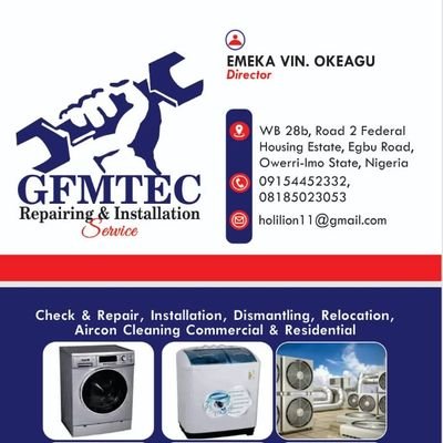 Welcome to GFMTECH
Best repair and maintenance company in Nigeria, we provide all kinds of home appliance repair service in Nigeria. @arsenal no:1 fan🤗