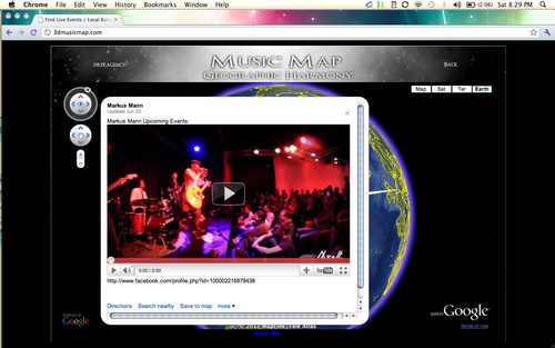 The 3D Music Map is a free resource for up and coming Musicians and Fans to connect. The music map makes finding or sharing Bands, Venues, Tour Schedule Informa