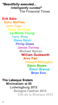 MinimalismAt50's profile picture. The Labeques' Minimalism at 50 festival tours Europe: Ludwigsburg and Bologna in 2012, Paris in 2013.