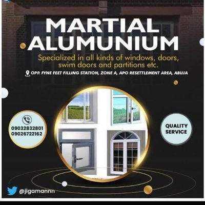 I'm Engineer Martial:
I deal with all kinds of Aluminum materials like
Windows, Doors, Swim doors, Toilet doors. Etc
Dm for a quality service 💯🔥