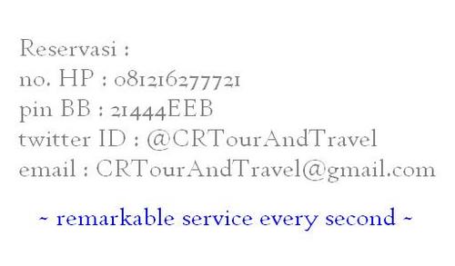 Melayani paket tour dan reservasi tiket pesawat Garuda, Lion Air, Sriwijaya Air, Batavia Air, Kalstar Aviation, Air Asia, dll. Info : 082111660585 / 2361D184