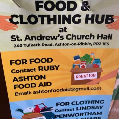 Free emergency food bank in Ashton, Preston from St Andrews Church Hall, Ashton