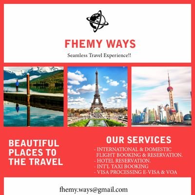 ✈ Flight Reservations, International & Domestic
🌐 Visa processing
🏨 Hotel Reservations.
🚕 International Taxi booking.
📧 fhemy.ways@gmail.com