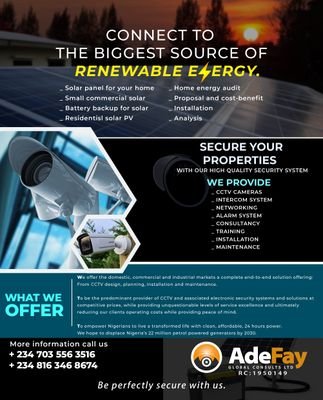 CCTV Installation|Solar Installation|Maintenance|Consultancy and General services|Computer Scientist | A believer| Lover of God| Thinker| Arsenal| Freelancer.