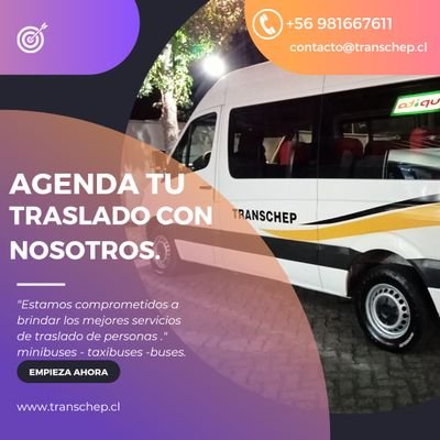 Servicio de transporte de pasajeros. viajes dentro y fuera de la ciudad.
servicios a empresas y particulares.
+56 981667611.
contacto@transchep.cl
Chillán.