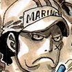 Has four X-shaped scars on his face and two on his neck, a split, curling mustache and brown flowing hair, reaching down to his shoulders.