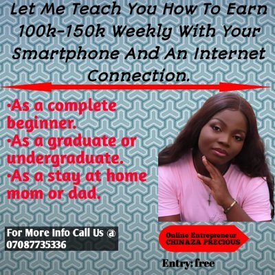 ChinazaPre23809's profile picture. Here I will teach you how to make $50-$100 dollars 💰💵 with the help of your smartphone and internet connection by following my simple strategies