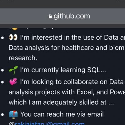 rakiajafaru's profile picture. Fellow DSFP 3.0 || on my way to becoming a senior Tech sis 💻 ||Data analyst ||Public Health enthusiast||I love Excel & PowerBI