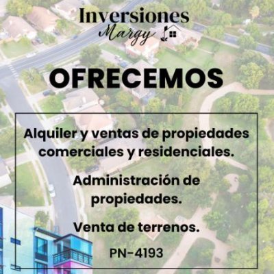 Inversiones Margy Pty.

Somos una empresa Panameña dedicados al sector de Bienes Raíces.