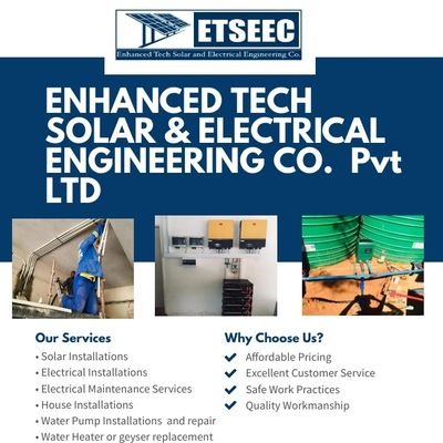 Leading experts🥇 in 👷🏽♂️Solar Energy, 👨🏽🔧Electrical🏗 installations🔌and maintenance 🧰.🔧⚙️Pump installations & 🏚technical drawings 📐📏🖋