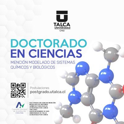 Somos el Doctorado en Ciencias mención Modelado de Sistemas Químicos y Biológicos de la Universidad de Talca (Chile).
Postula aquí: https://t.co/1mfuLZ2Bsz