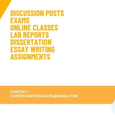 I do assignments, online classes, essays, thesis, presentations| 
Hmu with that hectic academic work. Email me @ alexwriter11@outlook.com|| dm IG@alexw_riter