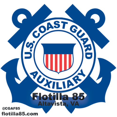United States Coast Guard Auxiliary Flotilla 85. 
CG District 5SR. Div. 8
Serving the Lynchburg, VA Regional area (Central VA)