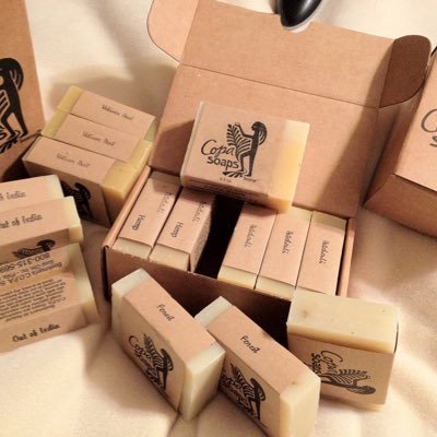 We make our soaps by hand in small batches from saponified coconut, olive, palm and almond oils with pure essential oils. Each bar is hand cut and air cured.