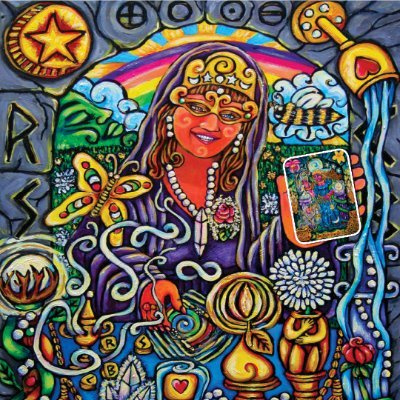 Roxi works in acrylics + colour pencil. Pearls of Wisdom Tarot, Tarot. Original Pearls of Wisdom Tarot paintings for sale.