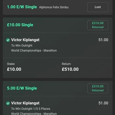 Big athletics fan making some pocket money from it!
Mainly Diamond League betting.
I'm not a tipster, just sharing some bets!