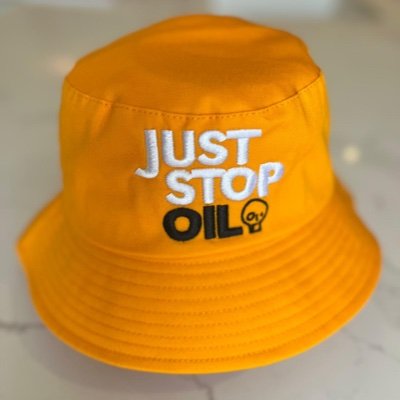 Just Stop Oil Bucket Hats now in Sunset Orange!