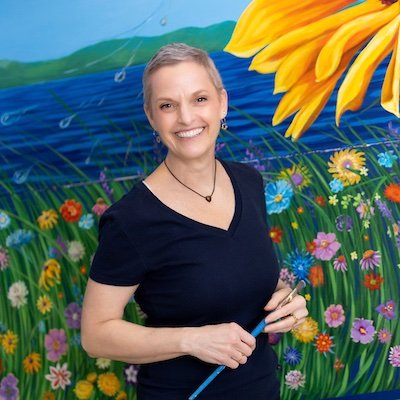 Artist at Gayle Mangan Kassal Fine Art. Muralist, Pastelist, Educator.  Painting beyond the frame. Bright, colorful realism with a touch of whimsy.🎨