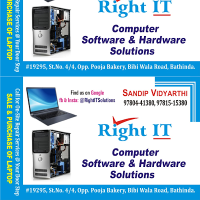 RightITSolution's profile picture. Personalized Care As Every Customer is Unique....
We Provide Computer Software (Laptop 💻 & Desktop 🖥) Services.
Data Recovery @ Affordable Cost.