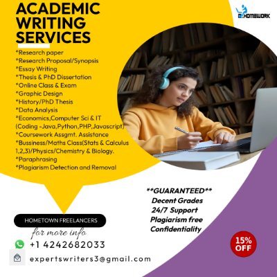 Academic Tutor; I am here to help you submit top-scoring papers on time. Get on-time delivery with discounted prices now! Email expertswriters3@gmail.com