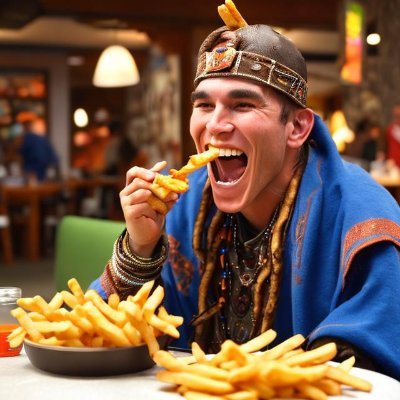 Meet Sage, the whimsical shaman dishing out free cosmic counsel with a side of hot, crispy French fries.