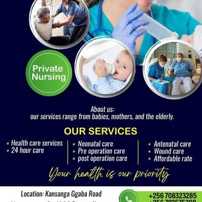 we are trained nurses offering services to expecting and already delivered mothers, neonatal care, elderly and disabled patients at your comfortable place .