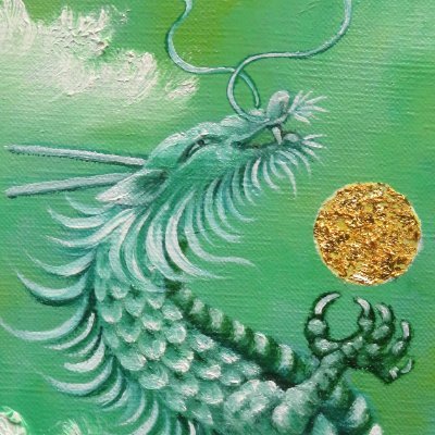 田中路人 作 日本画 新緑湖畔 額装 原画 F8 478 : lac-yh