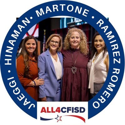 ALL4CFISD is a specific-purpose political action committee that proudly supports Jaeggi, Hinaman, Martone, and Ramirez Romero for CFISD Trustee on Nov. 7th.