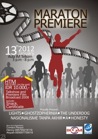 13 JAN 2012 at AULA IM TELKOM 6.30 pm- till end. HTM: IDR 10rb (snack+sertifikat) | ticket and info : 085795019119 (Henny)