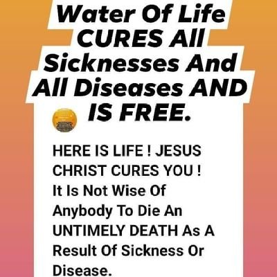 From within me flow into people Rivers of Healing Water and the people are Divinely Cured. In HEALTH DISTRESS ? Connect With Me. Freely I Give (Matthew 10:8).