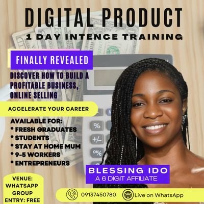 I am a digital creator💯a entrepreneur, a coach and a mentor. Am a 6 figure earner.
I'll teach you how to earn ur 50-100K monthly or even more than that.
