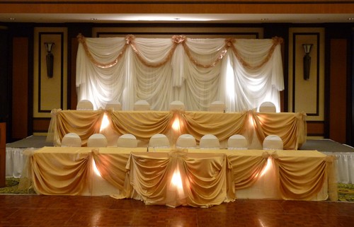 We rent chair covers, sepcialty linens, backdrops, table decor. Centerpieces, flowers and more.