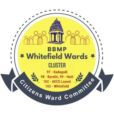 Cluster of Citizens Ward Committees in & around Whitefield
Wards:  97 Kadugodi  ✦  98 Byrathi  ✦  99 Hudi  ✦  102 AECS Layout  ✦  103 Whitefield