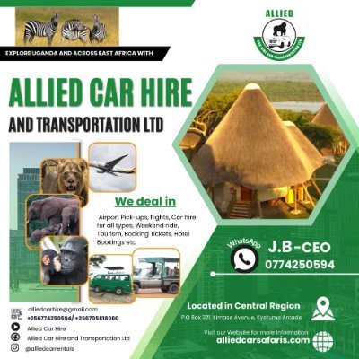 Allied car hire and transportation Ltd,
We're tour operators. So let's go for tour Uganda with us. Let us show you ultimate experience with ALLIED CAR HIRE AND.