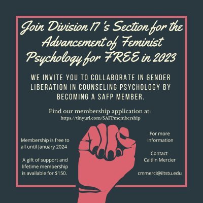 Welcoming academic, practitioner, consulting and other counseling psychologists and students committed toward advancing gender liberation in the field