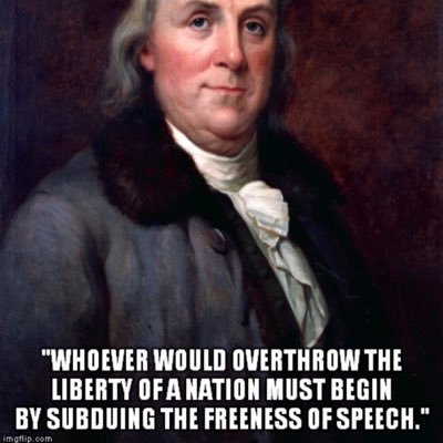 “whoever would overthrow the liberty of a nation must begin by subduing the freeness of speech” Benjamin Franklin. this is all entertainment only